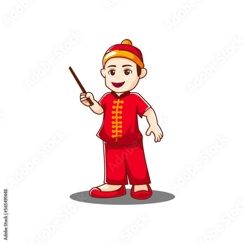Premium vector l chinese boy vector imlek cute kids vector illustration
