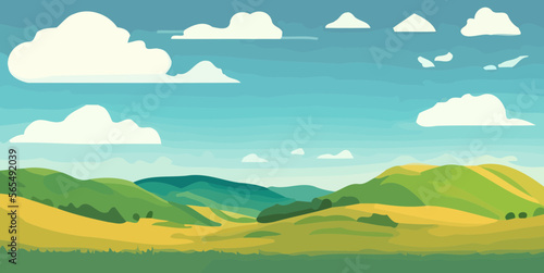 Valokuvatapetti Spring Vector Illustration of a Hillside Field