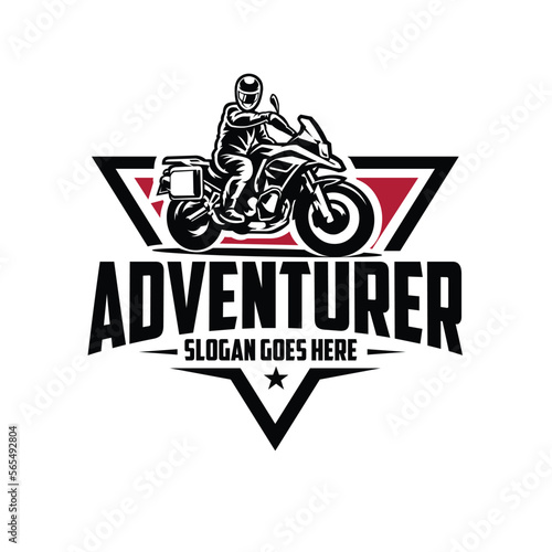 Adventure biker emblem logo vector art isolated. Biker logo vector template