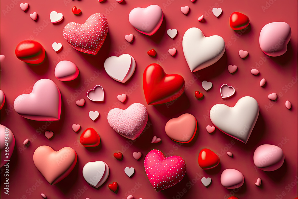 Valentine's Day Concept Background Featuring Red and Pink Hearts like Balloons on a Red Background. Perfect for Flat Lay and Top View Photography Valentine's Day Concept Background Featuring Red and Pink Hearts like Balloons on a Red Background. Perfect for Flat Lay and Top View Photography