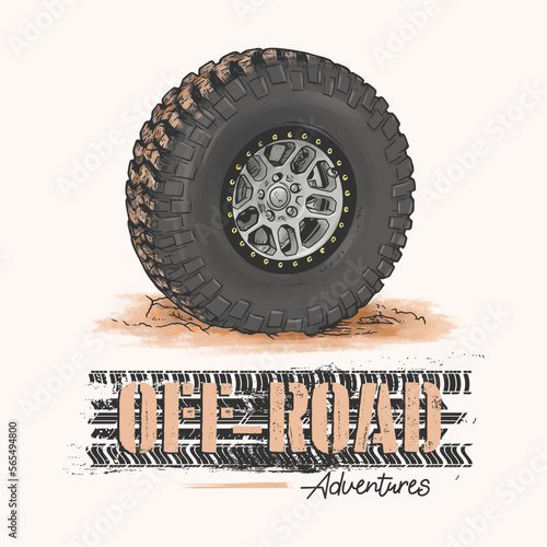 Dirty wheel of the truck. Mud and dirt. Vector illustration