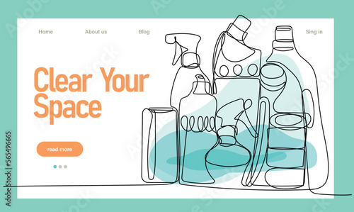 Home cleaning service landing page design concept, illustration of janitors with cleaning tools. Vector illustration