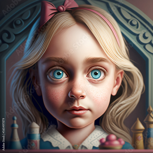Portrait of a Little girl Alice in Wonderland big blue eyes