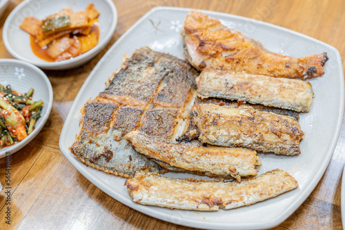 Grilled flatfish in a Korean restaurant