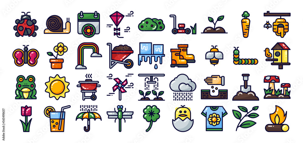 Fototapeta premium spring icon set. vector illustration for web, computer and mobile app. filled line style icon
