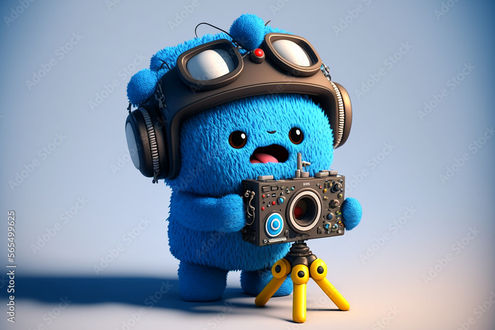 blue cute monster with a camera
