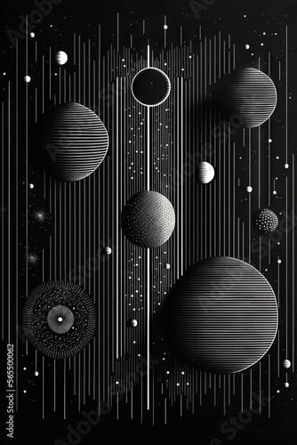 Solar system model. Space concept. Black and white vertical card with blackboard background. Generative AI.
