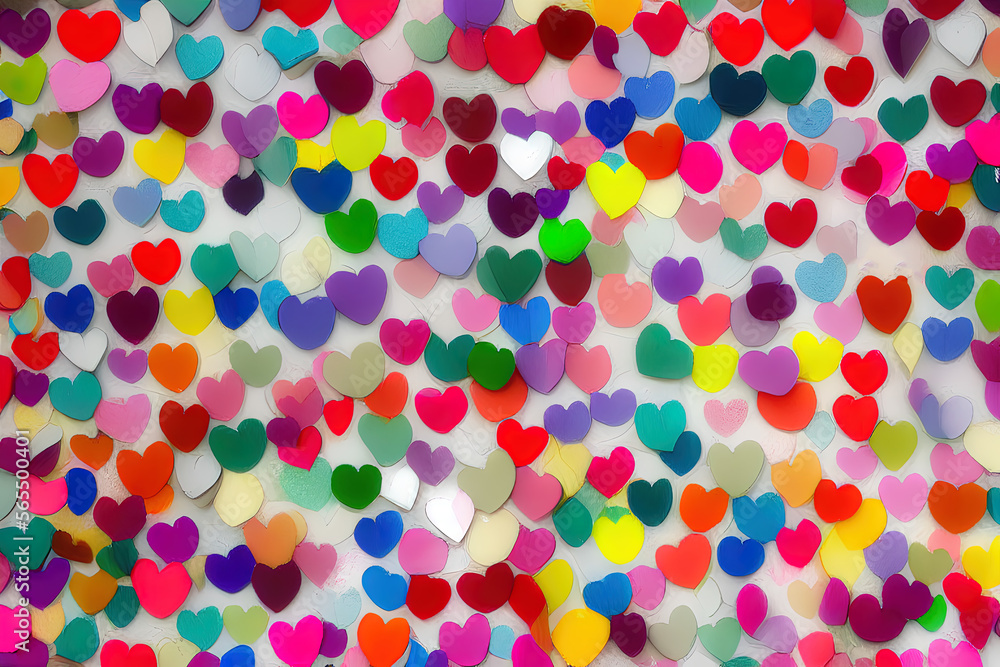 Colorful background of tissue paper hearts - generative AI illustration Colorful background of tissue paper hearts - generative AI illustration