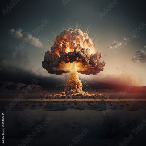 Explosion of Nuclear Bomb During War Actions in the Desert © Hun