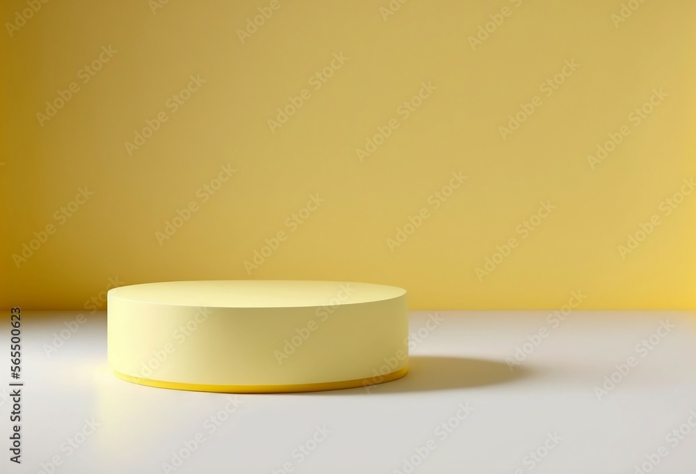 Yellow pastel product display showcase, empty podium for mockup, round pedestal with plain background, 3d illustration template Yellow pastel product display showcase, empty podium for mockup, round pedestal with plain background, 3d illustration template