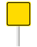 Blank square shaped yellow road sign on white background