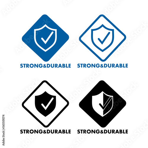 Strong durable with shield and check mark vector logo badge