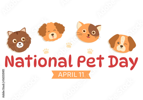 National Pet Day on April 11 Illustration with Cute Pets of Cats and Dogs for Web Banner or Landing Page in Flat Cartoon Hand Drawn Templates