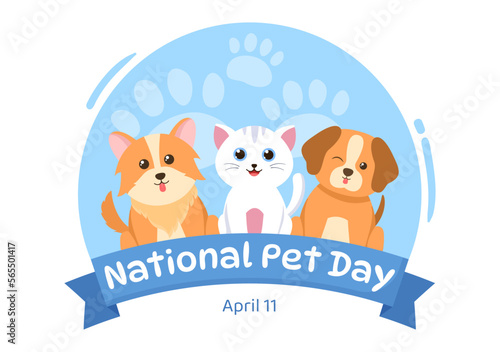 National Pet Day on April 11 Illustration with Cute Pets of Cats and Dogs for Web Banner or Landing Page in Flat Cartoon Hand Drawn Templates