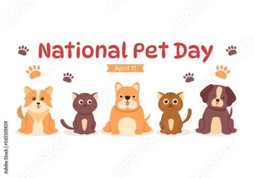 National Pet Day on April 11 Illustration with Cute Pets of Cats and Dogs for Web Banner or Landing Page in Flat Cartoon Hand Drawn Templates