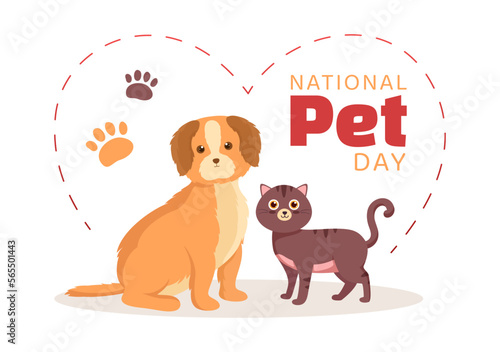 National Pet Day on April 11 Illustration with Cute Pets of Cats and Dogs for Web Banner or Landing Page in Flat Cartoon Hand Drawn Templates