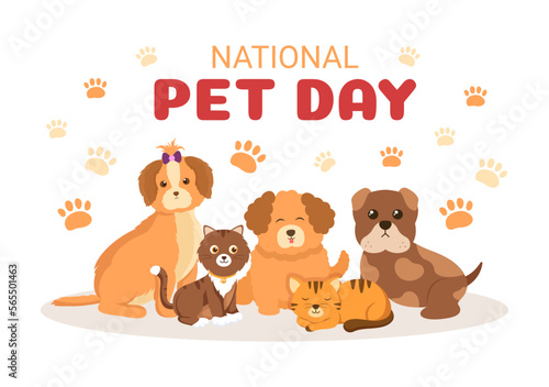 National Pet Day on April 11 Illustration with Cute Pets of Cats and Dogs for Web Banner or Landing Page in Flat Cartoon Hand Drawn Templates