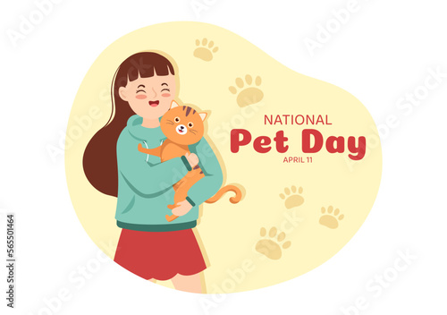 National Pet Day on April 11 Illustration with Cute Pets of Cats and Dogs for Web Banner or Landing Page in Flat Cartoon Hand Drawn Templates