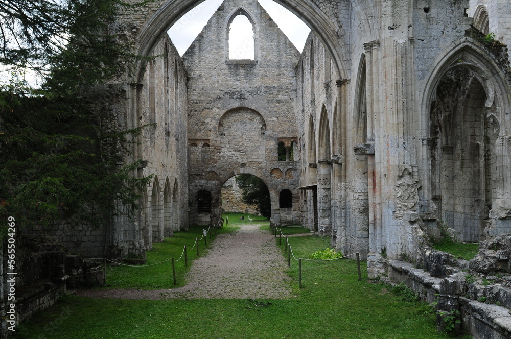 View Into The Ruin Of The JumiÃ¨ges Abbey In Normandy France On A Beautiful Sunny Summer Day With A Few Clouds In The Sky