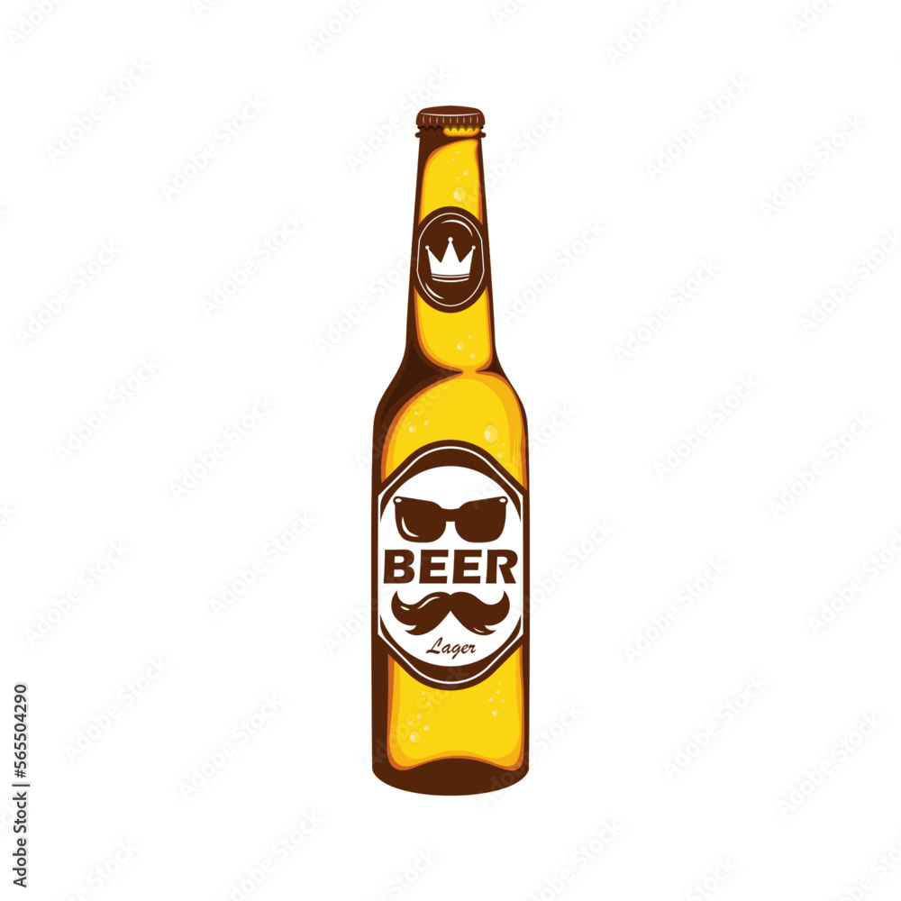 Lager bottle beer with brand label on isolated background, Vector illustration. Lager bottle beer with brand label on isolated background, Vector illustration.
