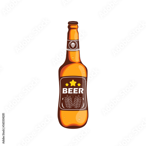 Lager bottle beer with brand label on isolated background, Vector illustration.