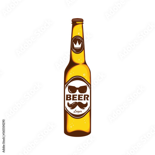 Lager bottle beer with brand label on isolated background, Vector illustration.