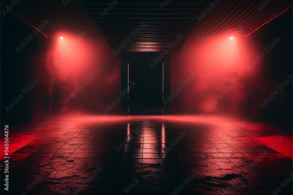 The dark stage shows, dark red background, an empty dark scene, neon