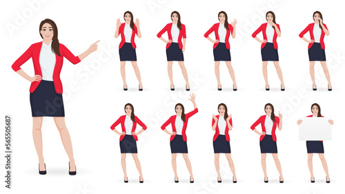 Set of business woman character in different poses vector illustration