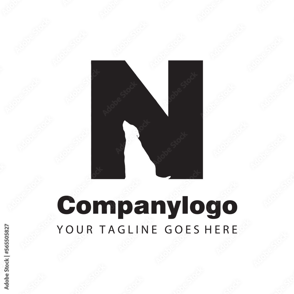 letter n silhouette dog for logo company design