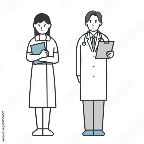 看護師と医師の全身イラストセット