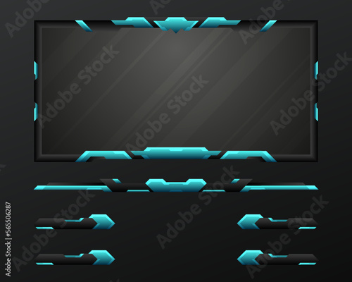 Abstract black and neon blue border live stream overlay game gui screen panel, webcam video border frame template