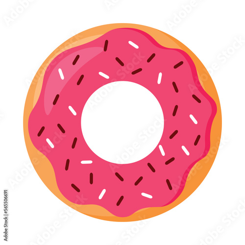 Canvastavla Pink Donut with Choco Sprinkles in Food Cartoon Animated Vector Illustration