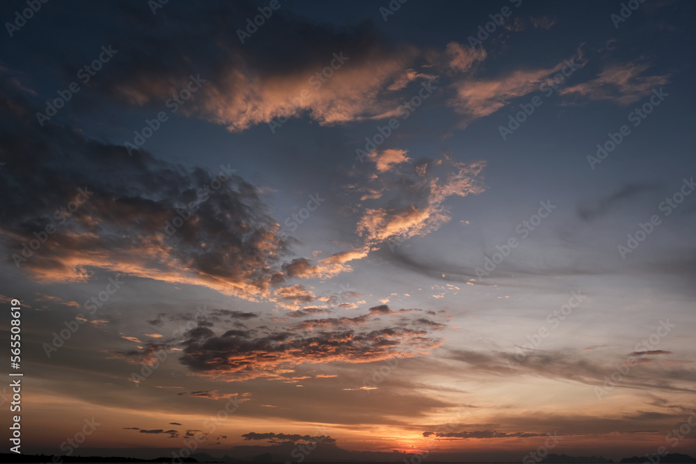 Tropical sunrise sky above the sea. Ko Lanta, Thailand. - obrazy, fototapety, plakaty 