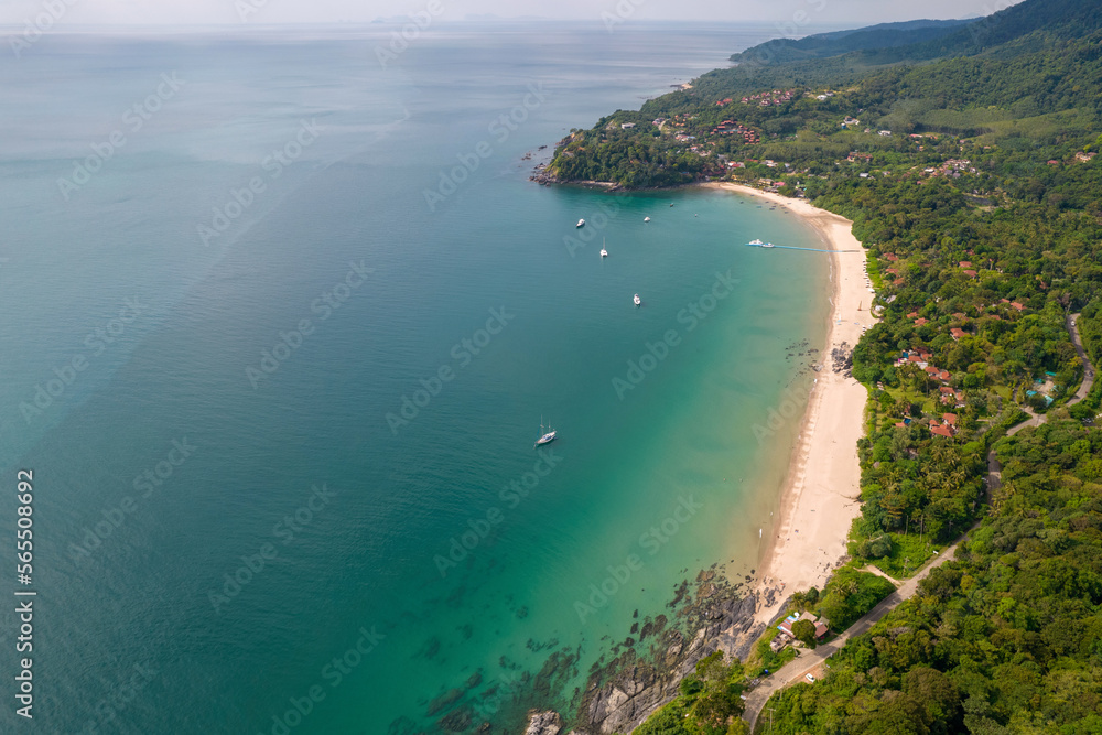 Aerial view of Bakantiang Beach on sunny day. Ko Lanta, Krabi Province, Thailand.