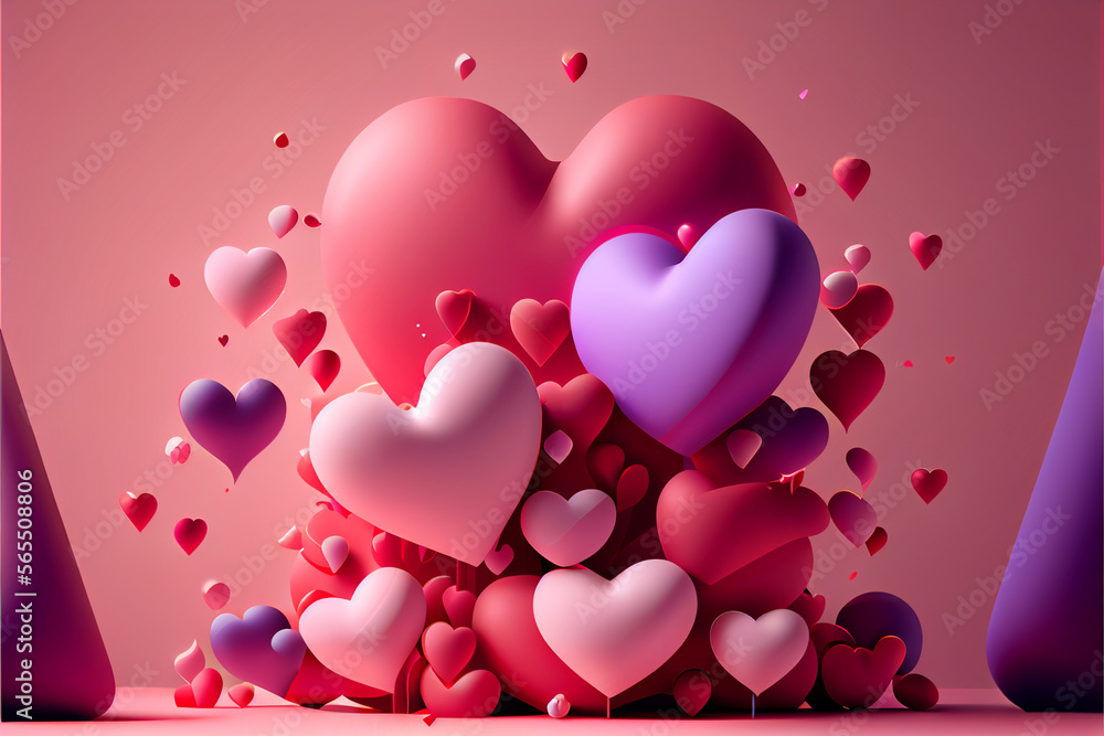 3D Pink Love heart Background