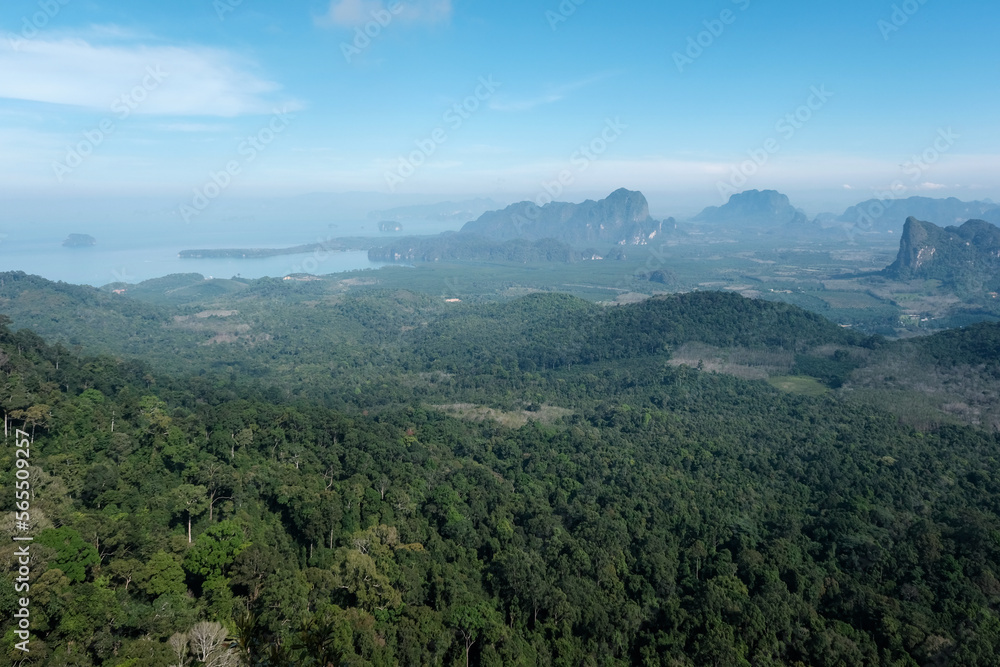 View from Dragon's Crest (Khao Ngon Nak) Viewpoint on sunny day. Krabi Province, Thailand.