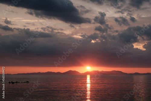 Fototapeta Naklejka Na Ścianę i Meble -  Sunset above the sea. View from Klong Muang Beach. Krabi Province, Thailand.