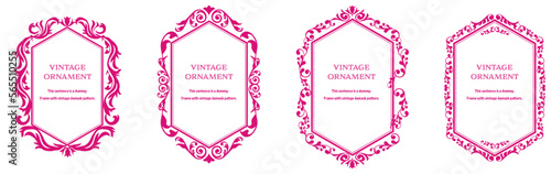 Commendation certificate, orient pattern, arabesque pattern, damask pattern decorative rule vintage frame set, emblem.