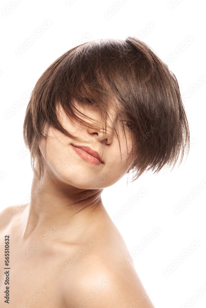 Beautiful girl fashion portrait. Smiling with wavy hair. . Beautiful girl fashion portrait. Smiling with wavy hair. .