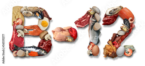 Принти на полотні Vitamin B12 food and natural nutritional supplement as B-12 nutrition with foods