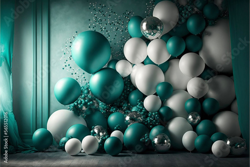 Green and White and Silver Celebration Balloons Generative AI