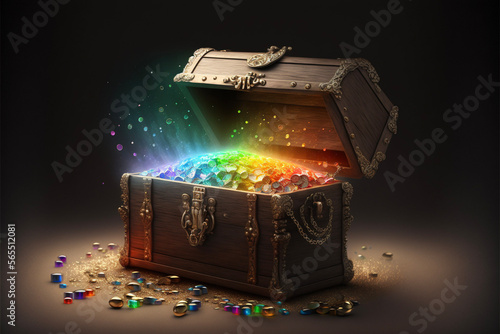 Overflowing Treasure Box with Rainbow Light Generative AI