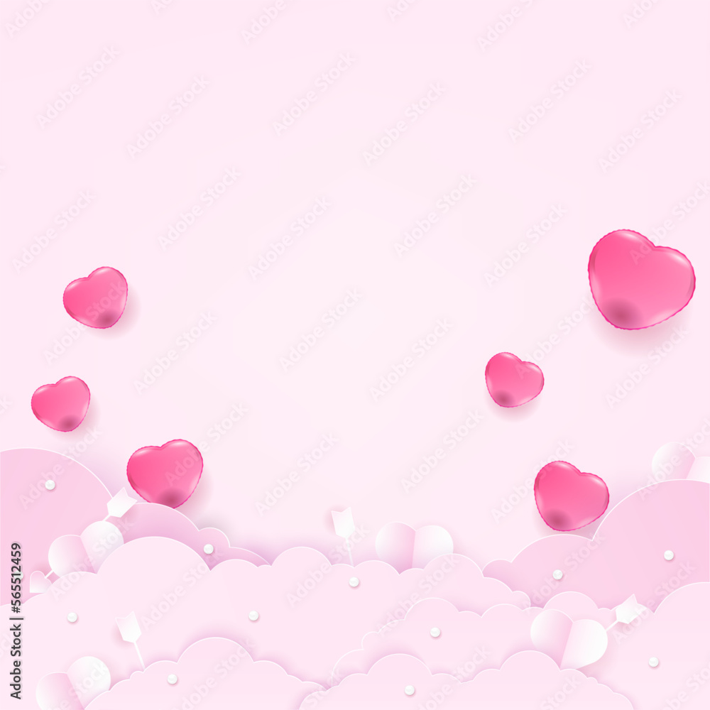 Heart and cloud paper art background