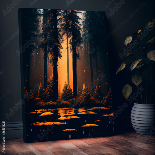 a wall painting of a forest IA