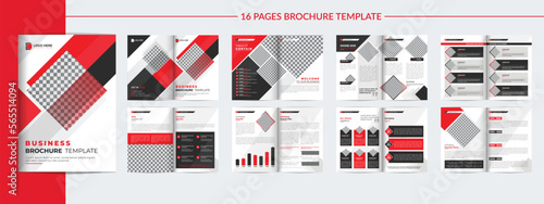 Red business brochure template layout design, 16 page corporate brochure editable template layout, minimal business brochure template design.