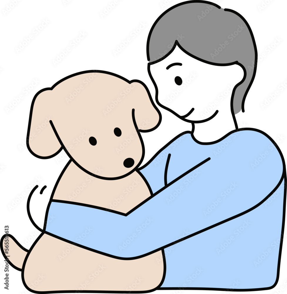 犬を抱く男性1 犬を抱く男性1