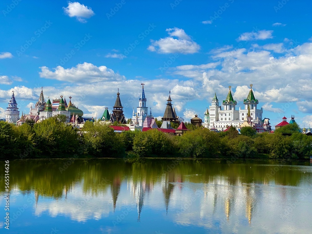 Reflection of Izmailovo Kremlin on the pond. Moscow, Summer 2020.