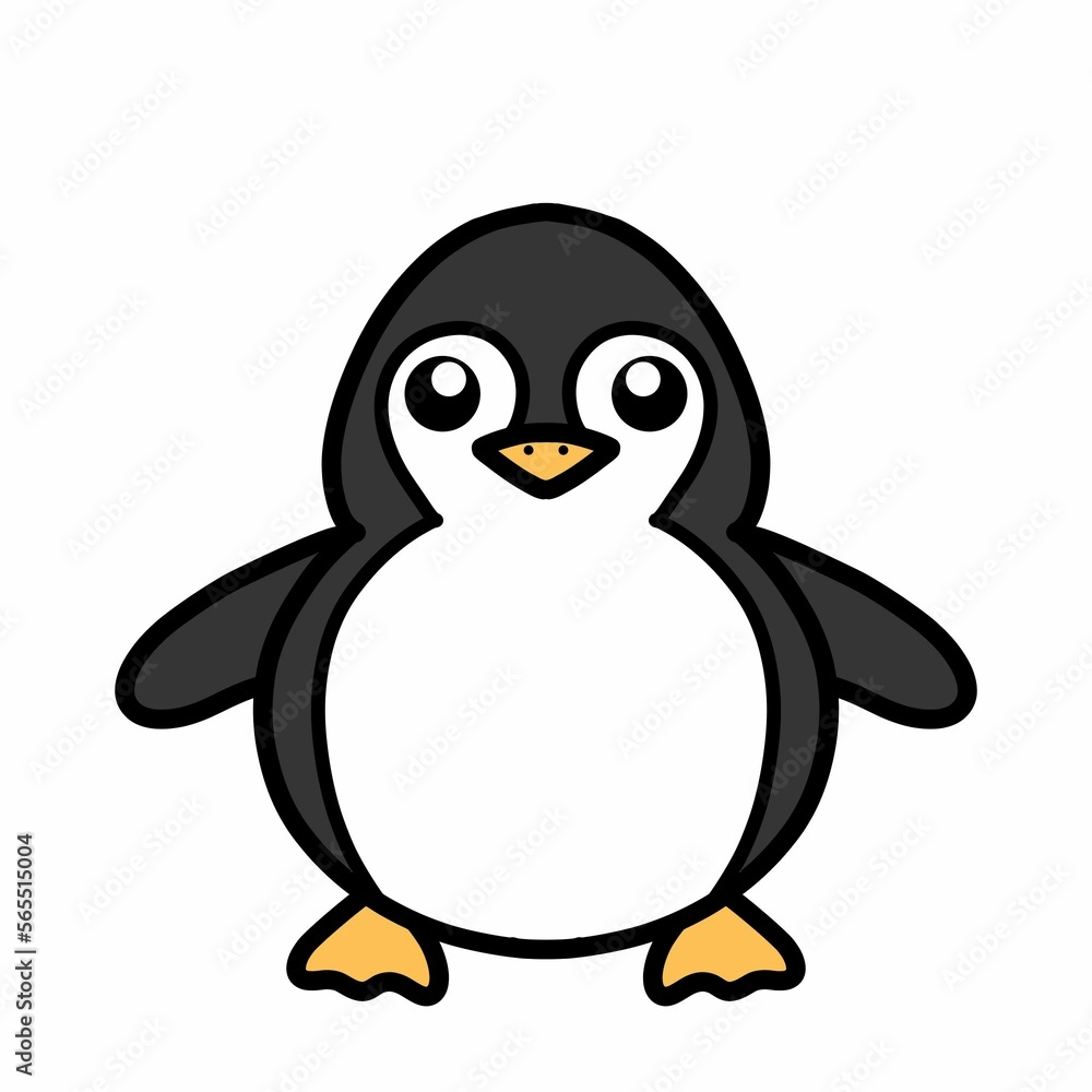 Fototapeta premium Cute Black and White Penguin Illustration with White Background