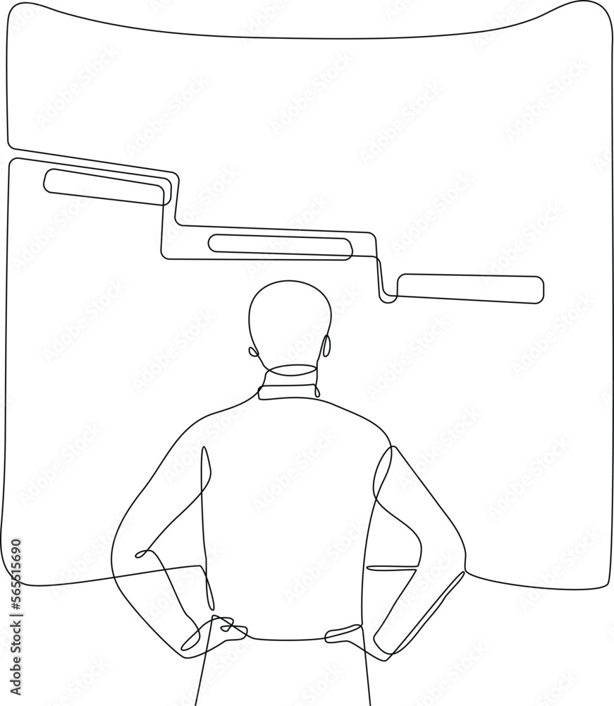 Continuous one line drawing businessman manager looking at AR screen