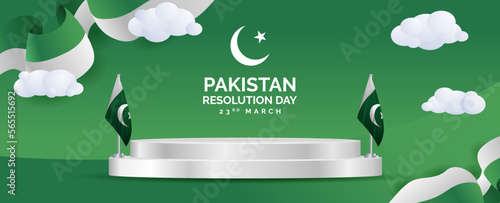 Design Banner Template Pakistan Resolution Day with Podium Stage Background Vector Illustration